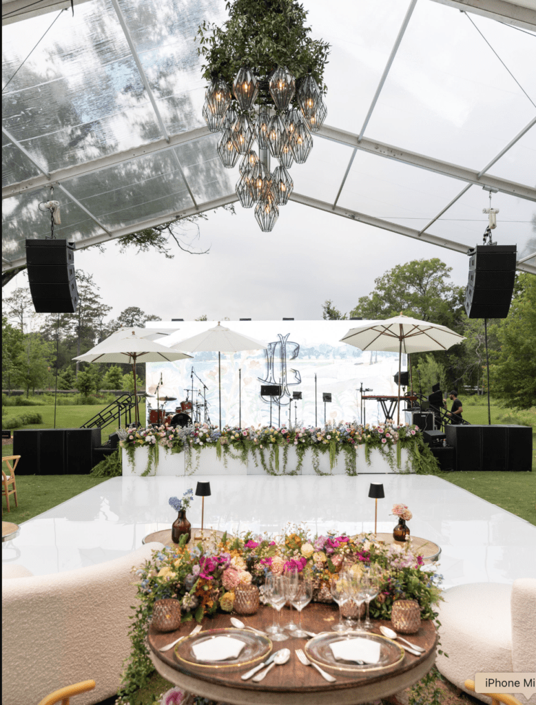 The dance floor and bandstand for the Clay/Chapman wedding reception held in Memorial park. (Photo by John Cain)